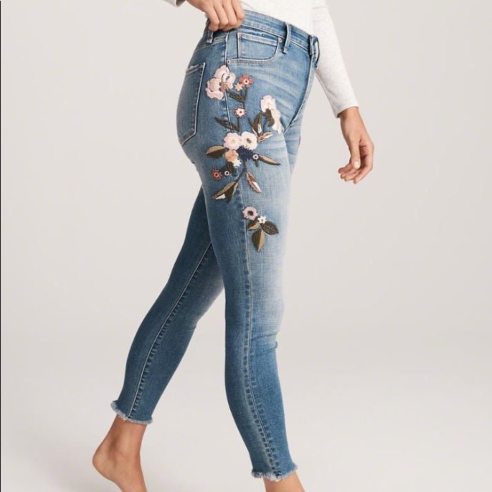 Abercrombie High Rise Embroidered Jeans